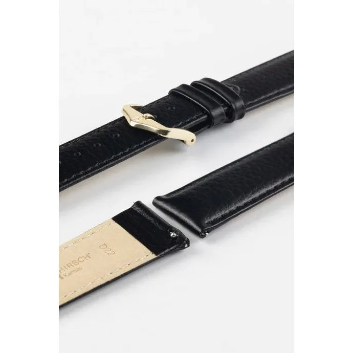 Black HIRSCH KANSAS Buffalo Grain Calfskin Watch Strap 015 02