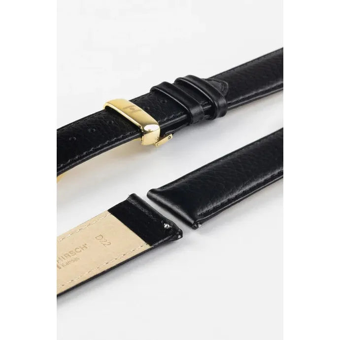 Black HIRSCH KANSAS Buffalo Grain Calfskin Watch Strap 015 02