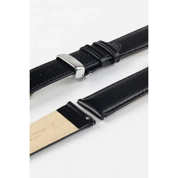 Black HIRSCH KANSAS Buffalo Grain Calfskin Watch Strap 015 02