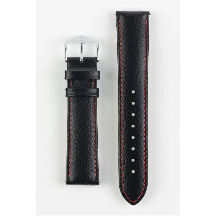 Black &amp; Red HIRSCH KANSAS Buffalo Grain Calfskin Watch Strap 015 02