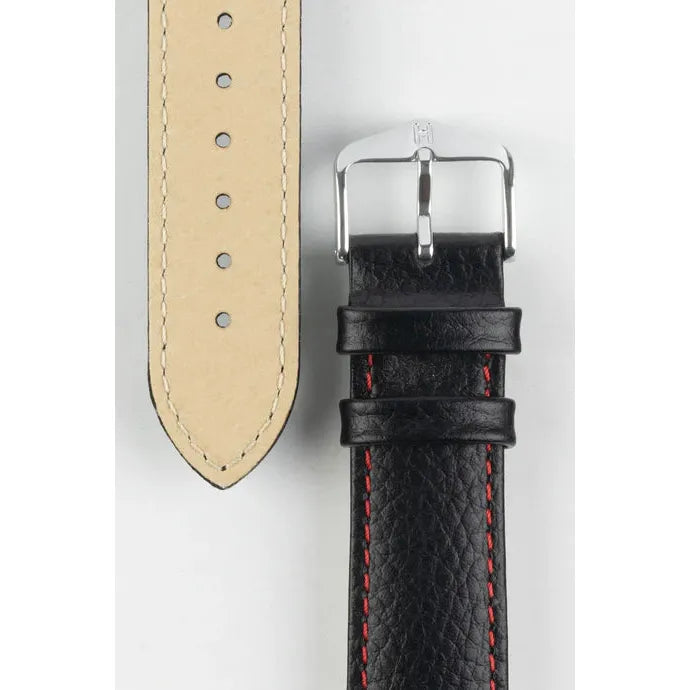 Black &amp; Red HIRSCH KANSAS Buffalo Grain Calfskin Watch Strap 015 02