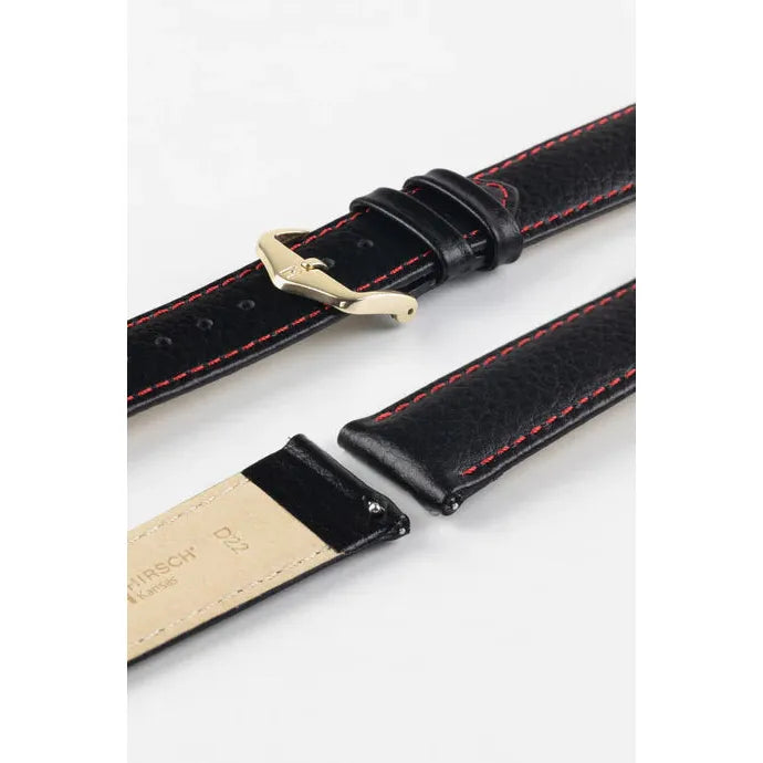 Black &amp; Red HIRSCH KANSAS Buffalo Grain Calfskin Watch Strap 015 02