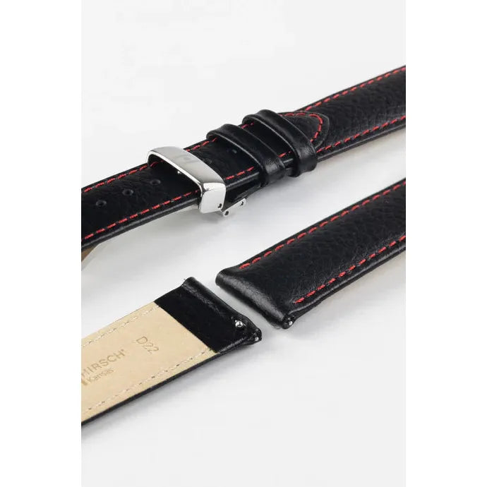 Black &amp; Red HIRSCH KANSAS Buffalo Grain Calfskin Watch Strap 015 02