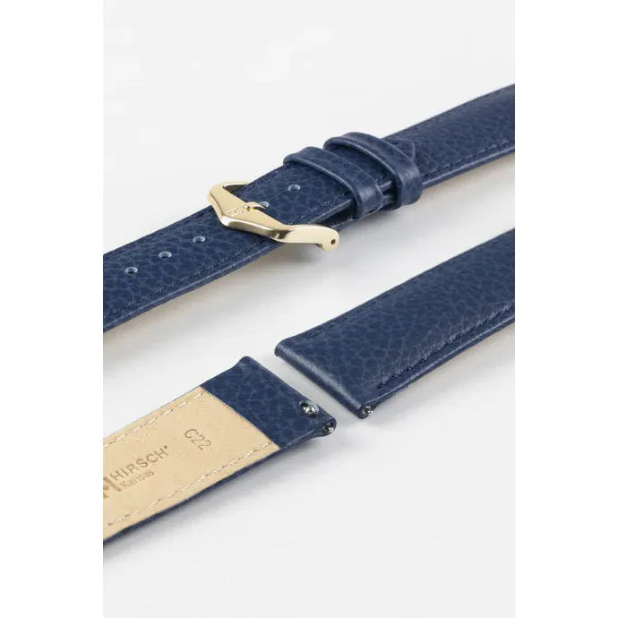 Blue HIRSCH KANSAS Buffalo Grain Calfskin Watch Strap 015 02