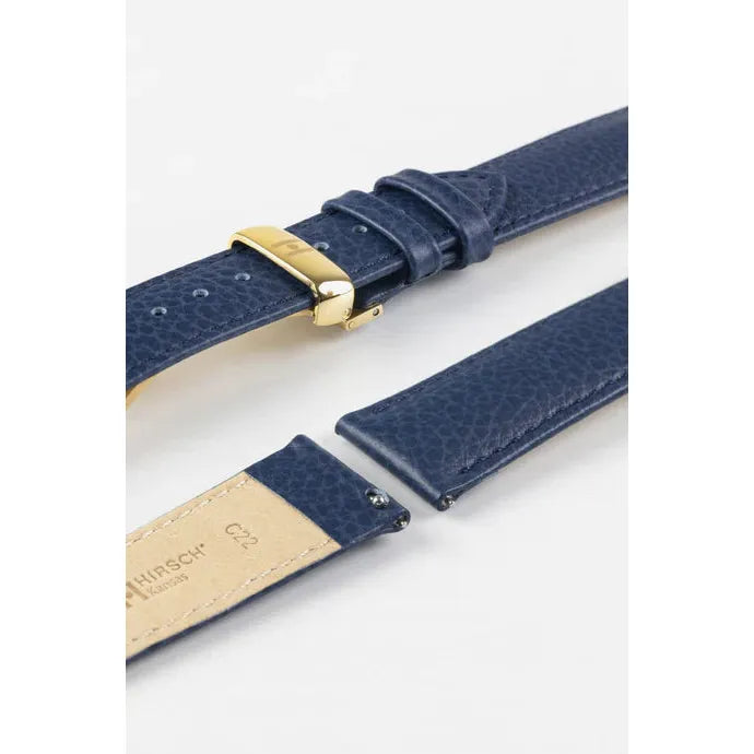 Blue HIRSCH KANSAS Buffalo Grain Calfskin Watch Strap 015 02