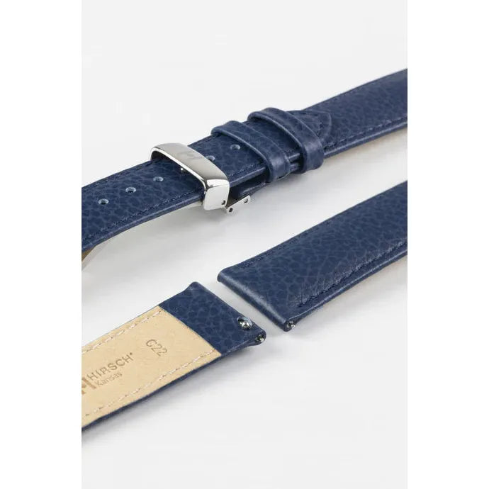 Blue HIRSCH KANSAS Buffalo Grain Calfskin Watch Strap 015 02