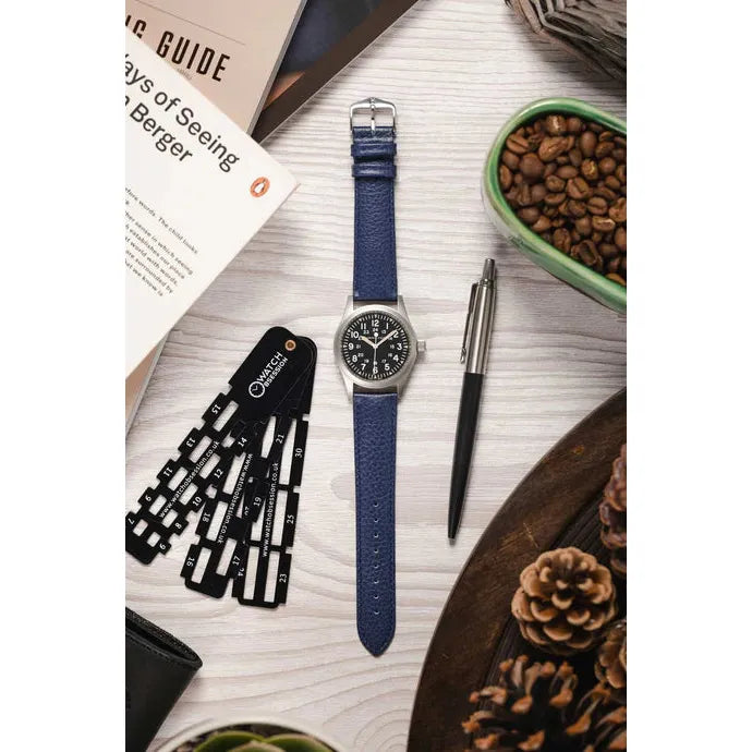 Blue HIRSCH KANSAS Buffalo Grain Calfskin Watch Strap 015 02