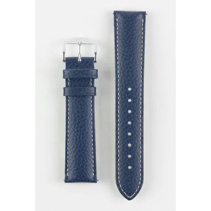 Blue &amp; White HIRSCH KANSAS Buffalo Grain Calfskin Watch Strap 015 02