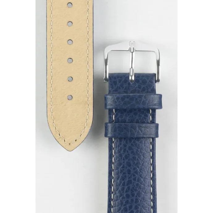 Blue &amp; White HIRSCH KANSAS Buffalo Grain Calfskin Watch Strap 015 02