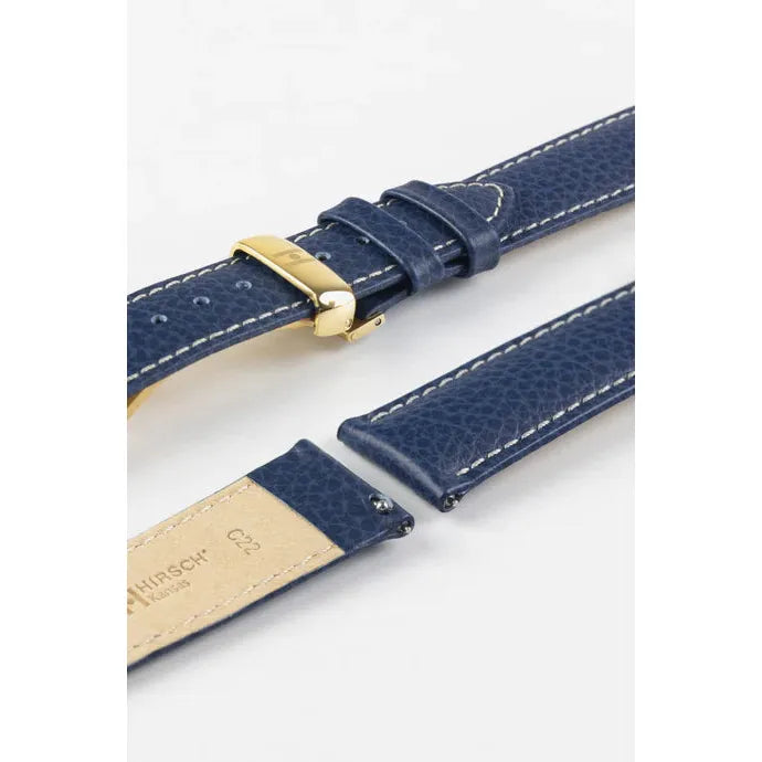 Blue &amp; White HIRSCH KANSAS Buffalo Grain Calfskin Watch Strap 015 02