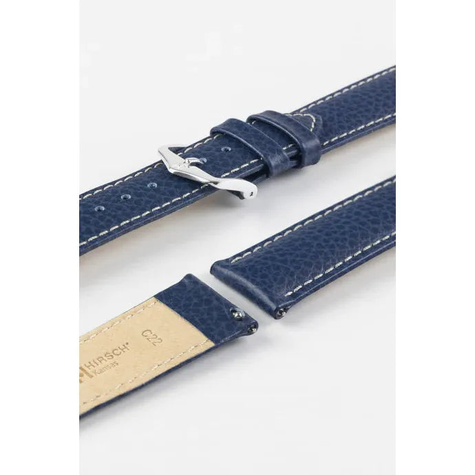 Blue &amp; White HIRSCH KANSAS Buffalo Grain Calfskin Watch Strap 015 02