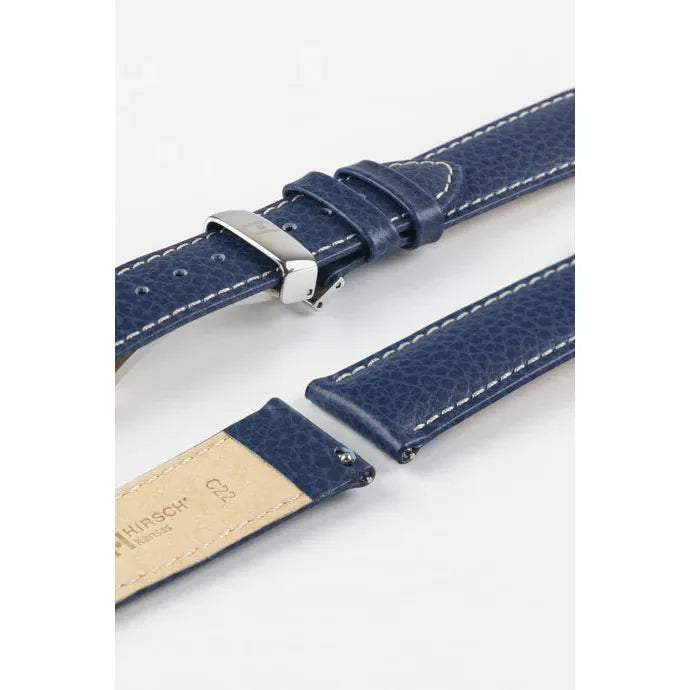 Blue &amp; White HIRSCH KANSAS Buffalo Grain Calfskin Watch Strap 015 02