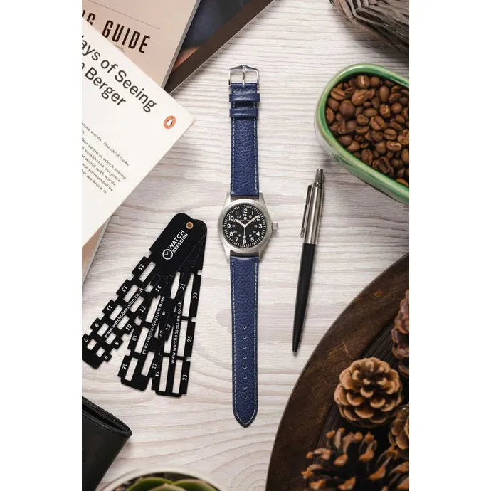 Blue &amp; White HIRSCH KANSAS Buffalo Grain Calfskin Watch Strap 015 02