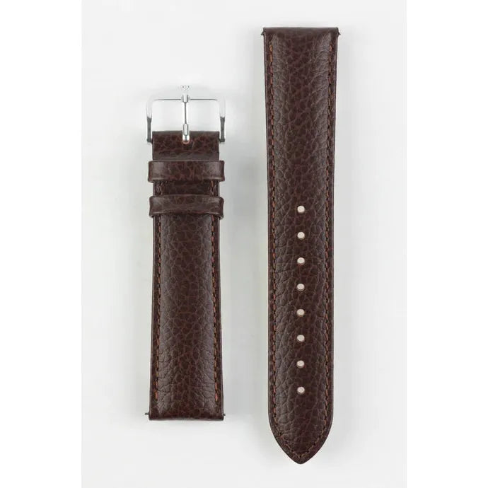 Brown HIRSCH KANSAS Buffalo Grain Calfskin Watch Strap 015 02