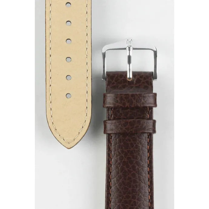 Brown HIRSCH KANSAS Buffalo Grain Calfskin Watch Strap 015 02