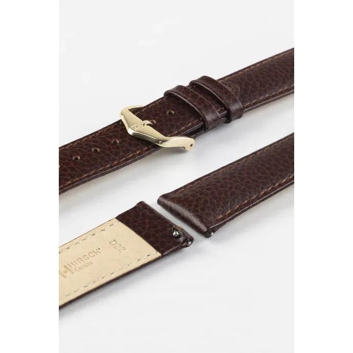 Brown HIRSCH KANSAS Buffalo Grain Calfskin Watch Strap 015 02