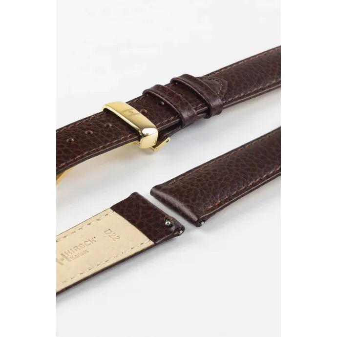 Brown HIRSCH KANSAS Buffalo Grain Calfskin Watch Strap 015 02