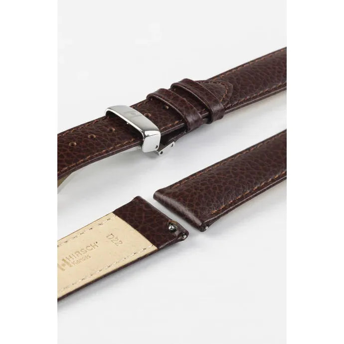 Brown HIRSCH KANSAS Buffalo Grain Calfskin Watch Strap 015 02