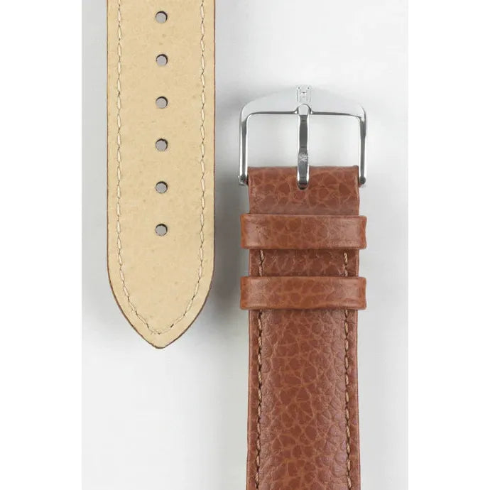 Gold Brown HIRSCH KANSAS Buffalo Grain Calfskin Watch Strap 015 02