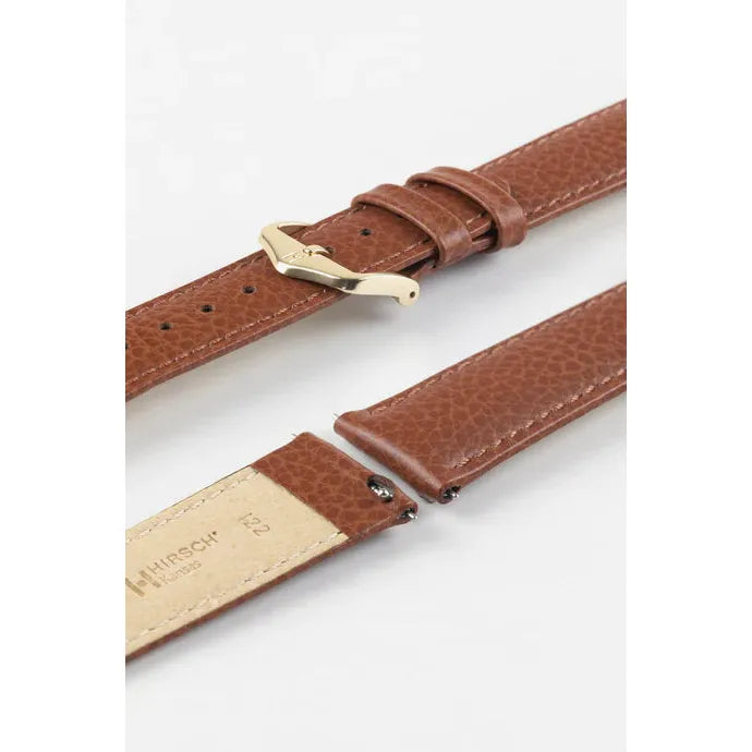 Gold Brown HIRSCH KANSAS Buffalo Grain Calfskin Watch Strap 015 02