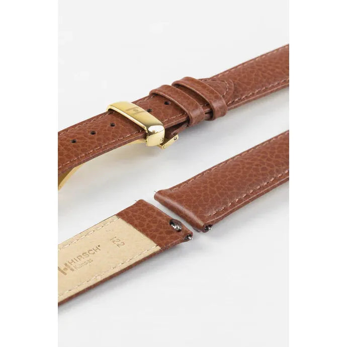 Gold Brown HIRSCH KANSAS Buffalo Grain Calfskin Watch Strap 015 02