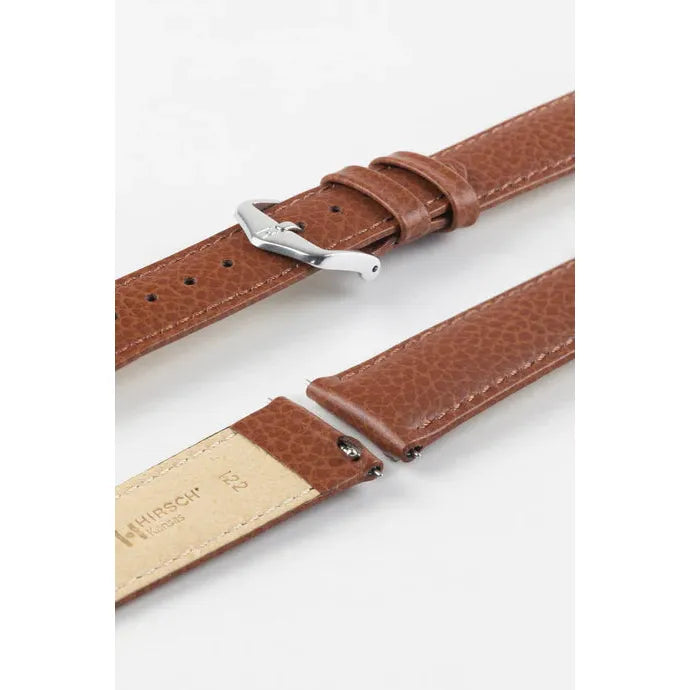 Gold Brown HIRSCH KANSAS Buffalo Grain Calfskin Watch Strap 015 02