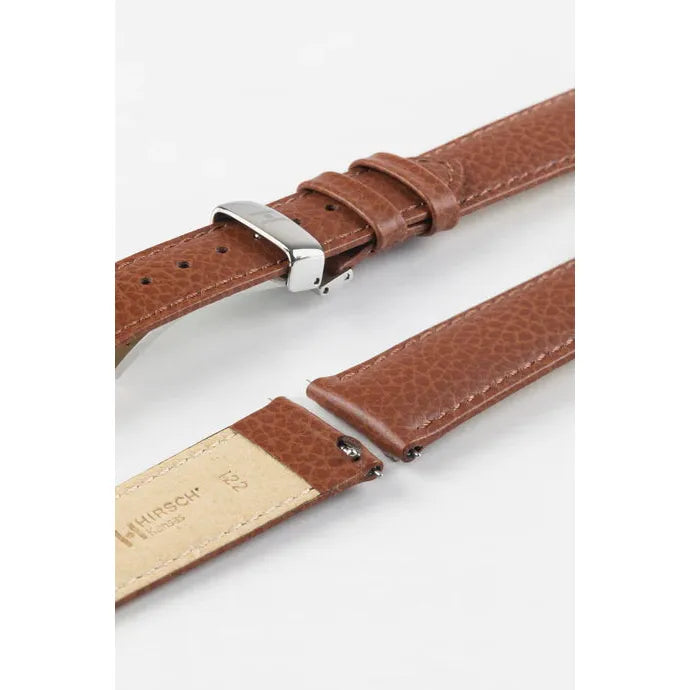 Gold Brown HIRSCH KANSAS Buffalo Grain Calfskin Watch Strap 015 02