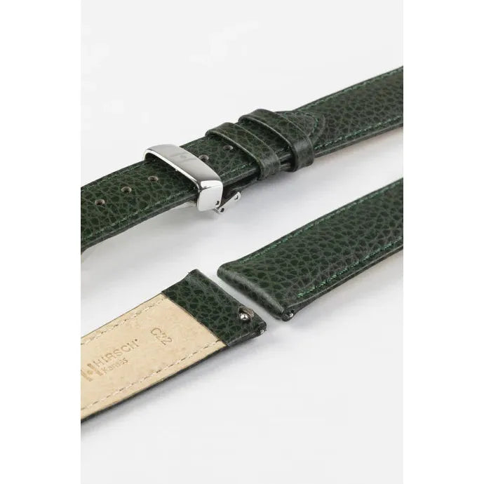 Green HIRSCH KANSAS Buffalo Grain Calfskin Watch Strap 015 02