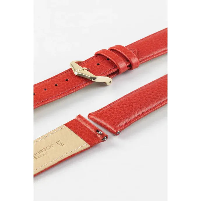 Red HIRSCH KANSAS Buffalo Grain Calfskin Watch Strap 015 02