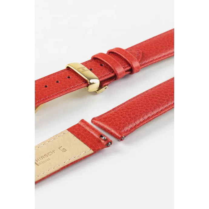 Red HIRSCH KANSAS Buffalo Grain Calfskin Watch Strap 015 02