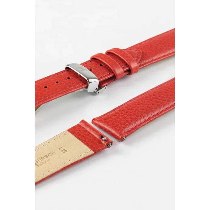 Red HIRSCH KANSAS Buffalo Grain Calfskin Watch Strap 015 02