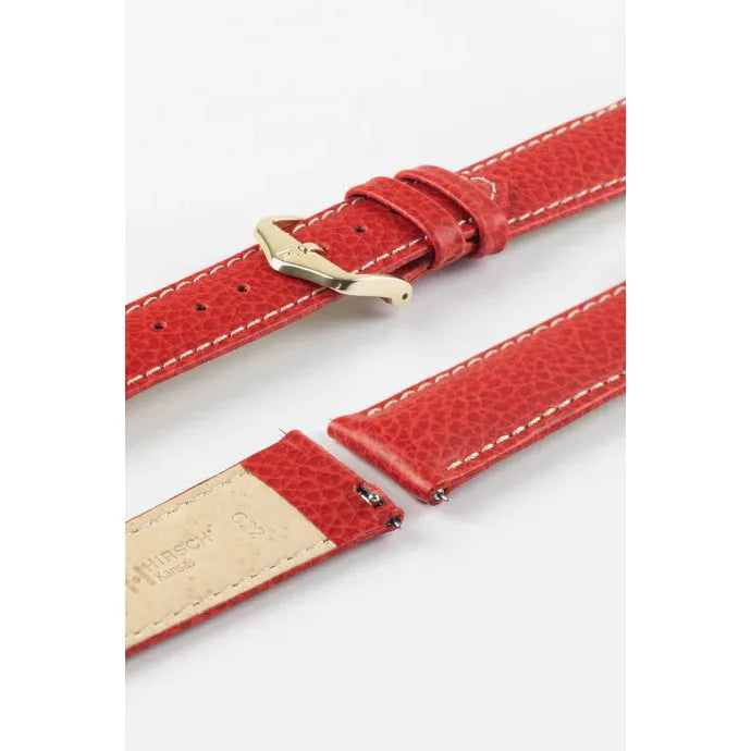 Red &amp; White HIRSCH KANSAS Buffalo Grain Calfskin Watch Strap 015 02