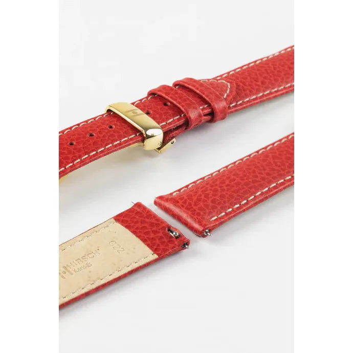 Red &amp; White HIRSCH KANSAS Buffalo Grain Calfskin Watch Strap 015 02