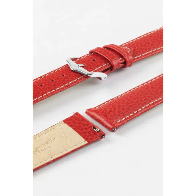 Red &amp; White HIRSCH KANSAS Buffalo Grain Calfskin Watch Strap 015 02