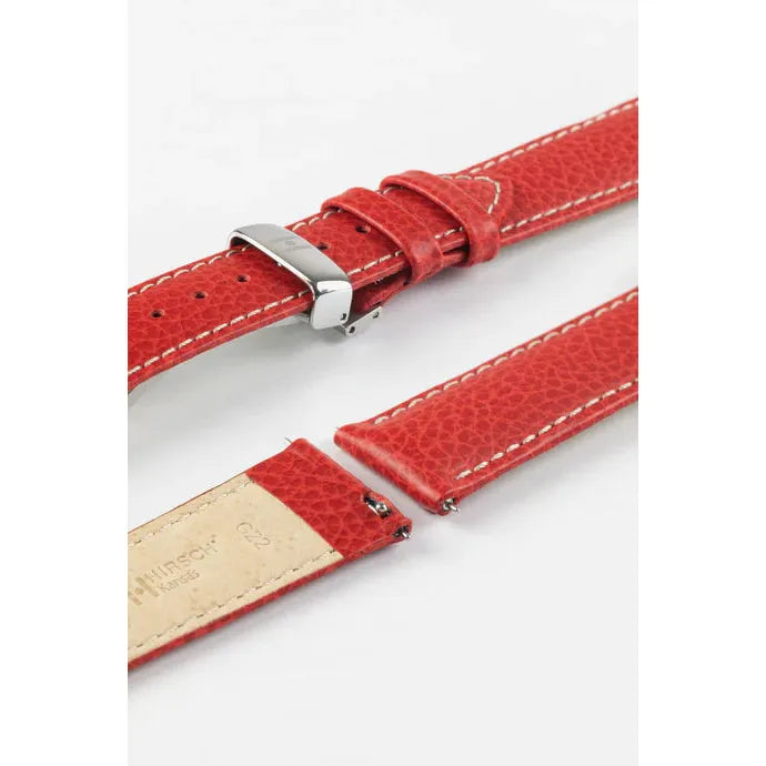 Red &amp; White HIRSCH KANSAS Buffalo Grain Calfskin Watch Strap 015 02