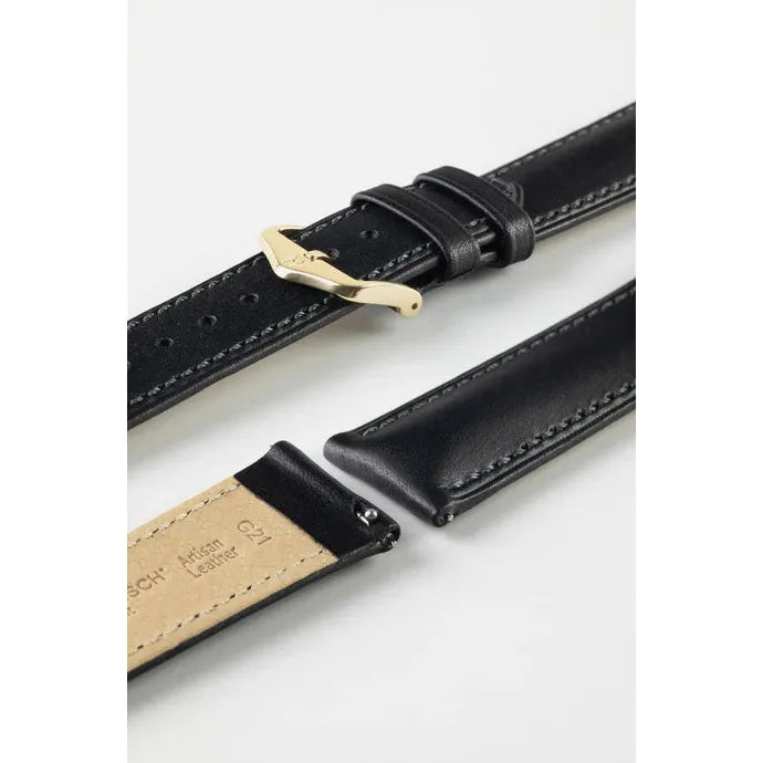 Black HIRSCH KENT Artisan Leather Watch Strap 010 02