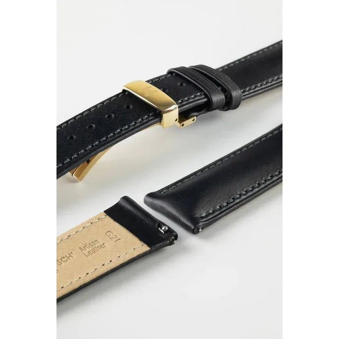 Black HIRSCH KENT Artisan Leather Watch Strap 010 02