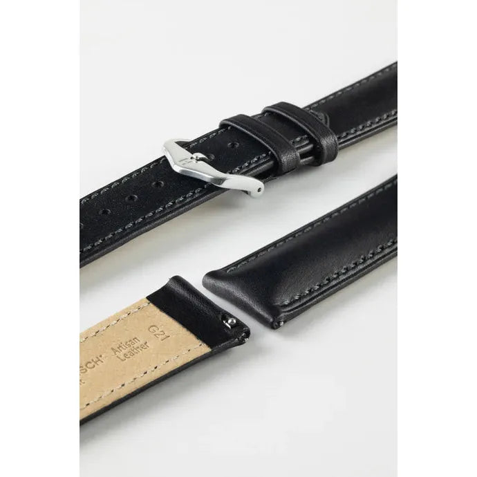 Black HIRSCH KENT Artisan Leather Watch Strap 010 02