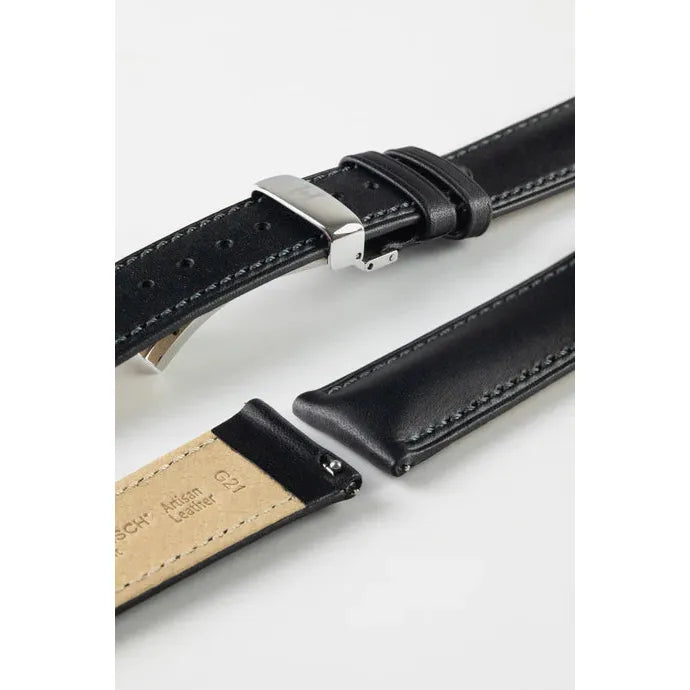 Black HIRSCH KENT Artisan Leather Watch Strap 010 02