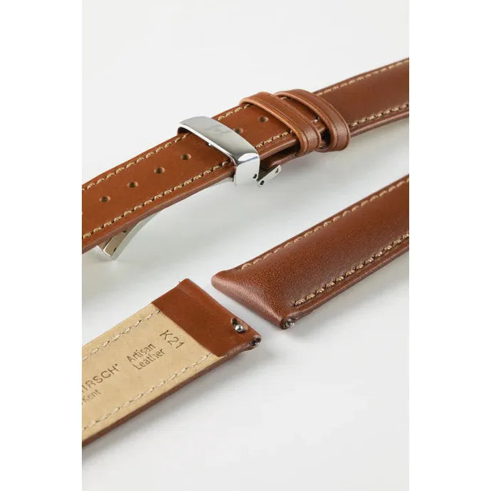 Gold Brown HIRSCH KENT Artisan Leather Watch Strap 010 02