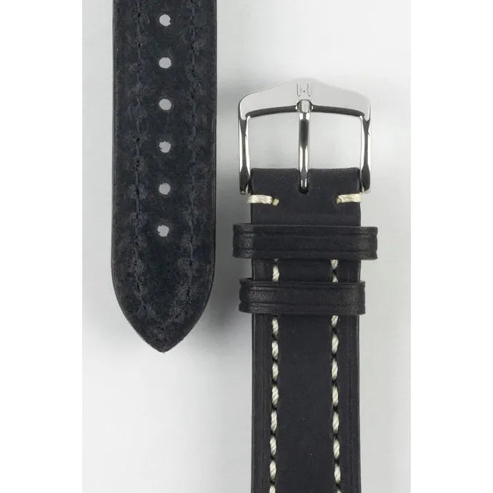 Black Long HIRSCH LIBERTY Saddle Leather Watch Band 1092 02