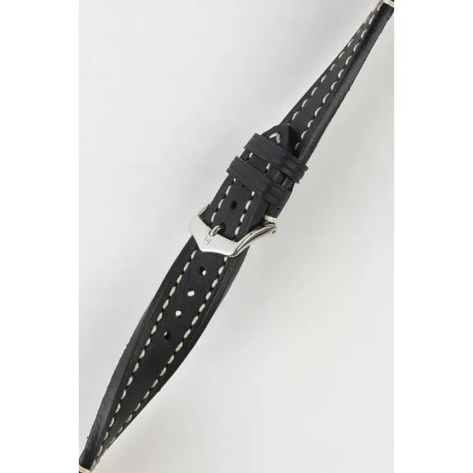 Black Long HIRSCH LIBERTY Saddle Leather Watch Band 1092 02