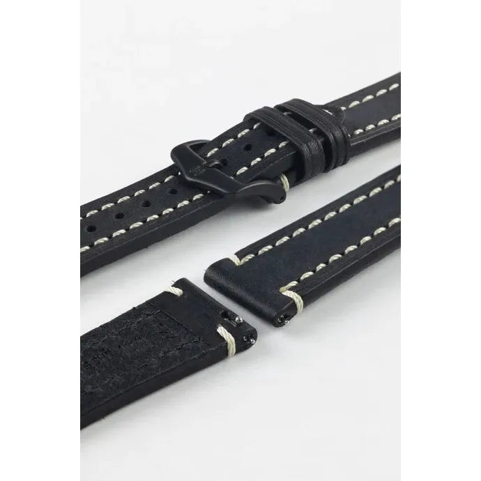 Black HIRSCH LIBERTY Saddle Leather Watch Band 1090 02