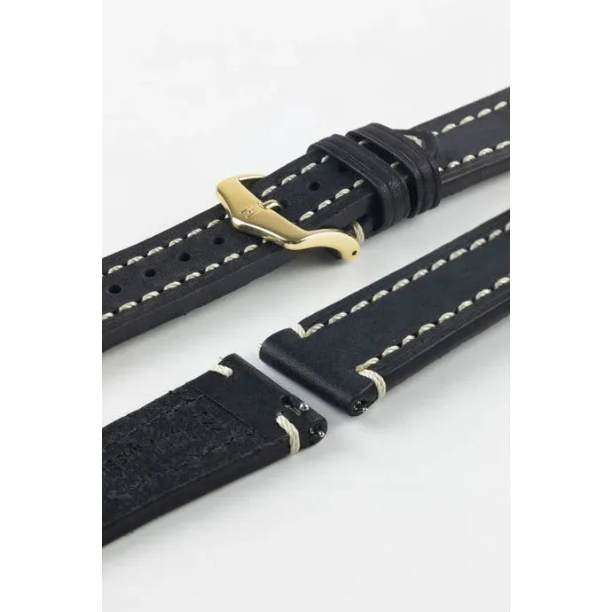 Black Long HIRSCH LIBERTY Saddle Leather Watch Band 1092 02