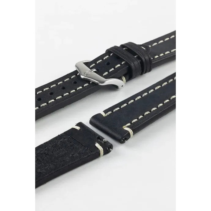 Black HIRSCH LIBERTY Saddle Leather Watch Band 1090 02