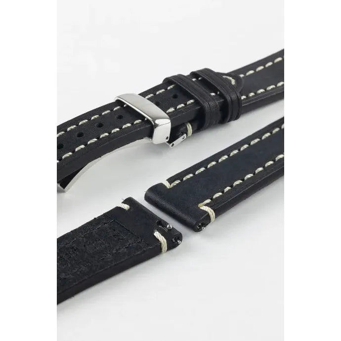 Black HIRSCH LIBERTY Saddle Leather Watch Band 1090 02