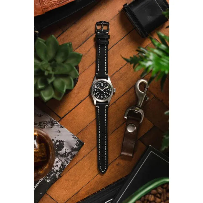 Black Long HIRSCH LIBERTY Saddle Leather Watch Band 1092 02