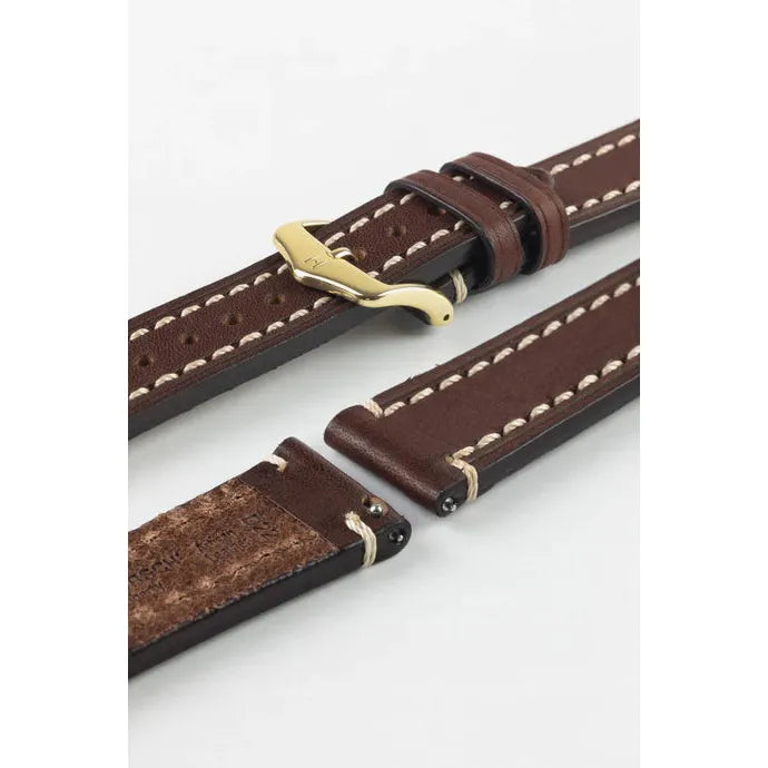 Brown Long HIRSCH LIBERTY Saddle Leather Watch Band 1092 02