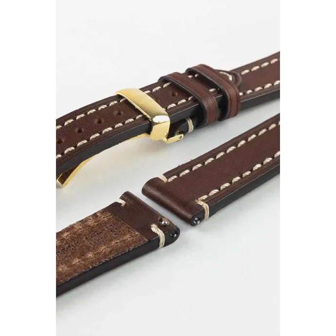 Brown Long HIRSCH LIBERTY Saddle Leather Watch Band 1092 02