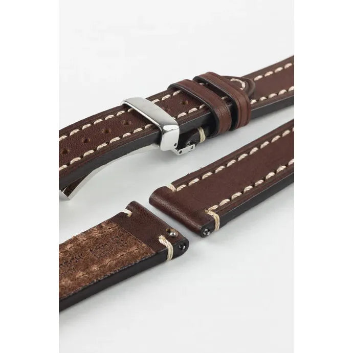 Brown Long HIRSCH LIBERTY Saddle Leather Watch Band 1092 02